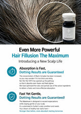 Promotional graphic for No11 No1 Noli Hair FILLUSION Maximum, showing a close-up of a scalp with hair density concern and a small bottle of the product on a white background with marketing text.