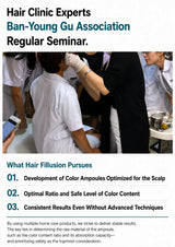 Promotional graphic for the Ban-Young Gu Association Hair Clinic Experts Regular Seminar, featuring a photo of a hair application demonstration in the center and text outlining the seminar's objectives on a white background.