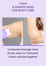 Authentic YTNING applicator gliding across body skin and moisturising cream application
