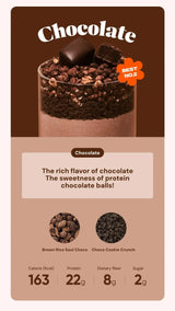 Chocolate product packaging with text and nutritional information on a brown background