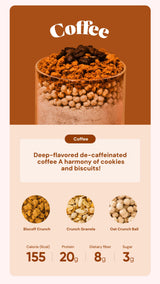 Product packaging for coffee with ingredients and nutritional information on a brown background