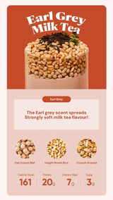 Packaging of Earl Grey Milk Tea with ingredients and nutritional information on a beige background