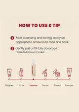 Step-by-step guide on how to use skincare products with icons and text on a beige background.