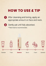 Step-by-step guide on how to use skincare products with icons and text on a beige background.