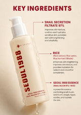 Skincare product with key ingredients listed on a beige background