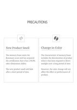 Precautions section with text about new product smell and change in color on a white background.
