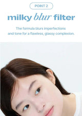 Person with a blurred filter applied to their face on a white background