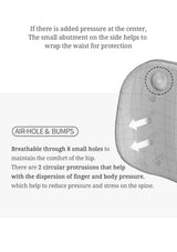 Product design with text explaining air-hole and bump features for comfort and pressure relief.