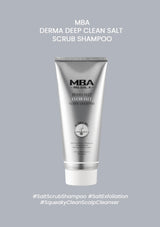 MBA Derma Deep Clean Salt Scrub Shampoo tube on a gray background
