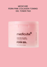 Medicube PDRN Pink Collagen Toning Gel Toner Pad on a pink background