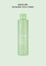 Medicube Exosome Cica Toner bottle on a light green background