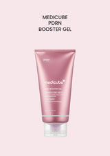 Medicube PDRN Booster Gel 300ml pink tube with clear cap on a light pink background