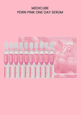 Medicube PDRN Pink One Day Serum packaging on a pink background