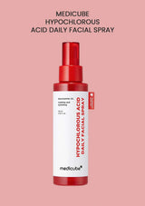 Medicube Hypochlorous Acid Daily Facial Spray bottle on a pink background