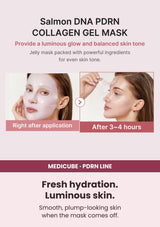 MEDICUBE PDRN Pink Collagen Gel Mask before and after 3 to 4 hours of wear
