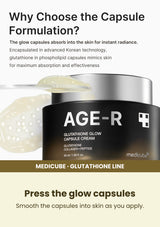 Medicube AGE-R Glutathione Glow Capsule Cream — Press the glow capsules. Smooth the capsules into skin as you apply.