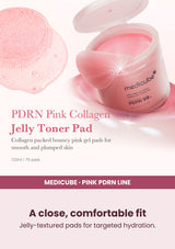 Medicube PDRN Pink Collagen Toning Gel Toner Pad — A close, comfortable fit. Jelly-textured pads for targeted hydration.