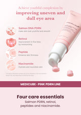Medicube PDRN Pink Peptide Eye Cream — Four care essentials. Salmon PDRN, retinol, peptides and niacinamide.