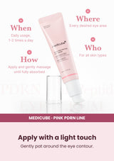 Medicube PDRN Pink Peptide Eye Cream — Apply with a light touch. Gently pat around the eye contour.