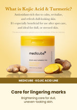 Medicube Kojic Acid Turmeric Pads 70 Pads — Care for lingering marks. Brightening care for dull, uneven-looking skin.