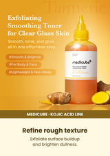 Medicube Kojic Acid Turmeric Toner 250ml — Refine rough texture. Exfoliate surface buildup and brighten dullness.
