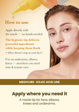 Medicube Kojic Acid Turmeric Toner 250ml — Apply where you need it. A nozzle tip for face, elbows, knees and underarms.