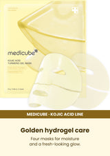 Medicube Kojic Acid Turmeric Gel Mask 4 Masks — Golden hydrogel care. Four masks for moisture and a fresh-looking glow.