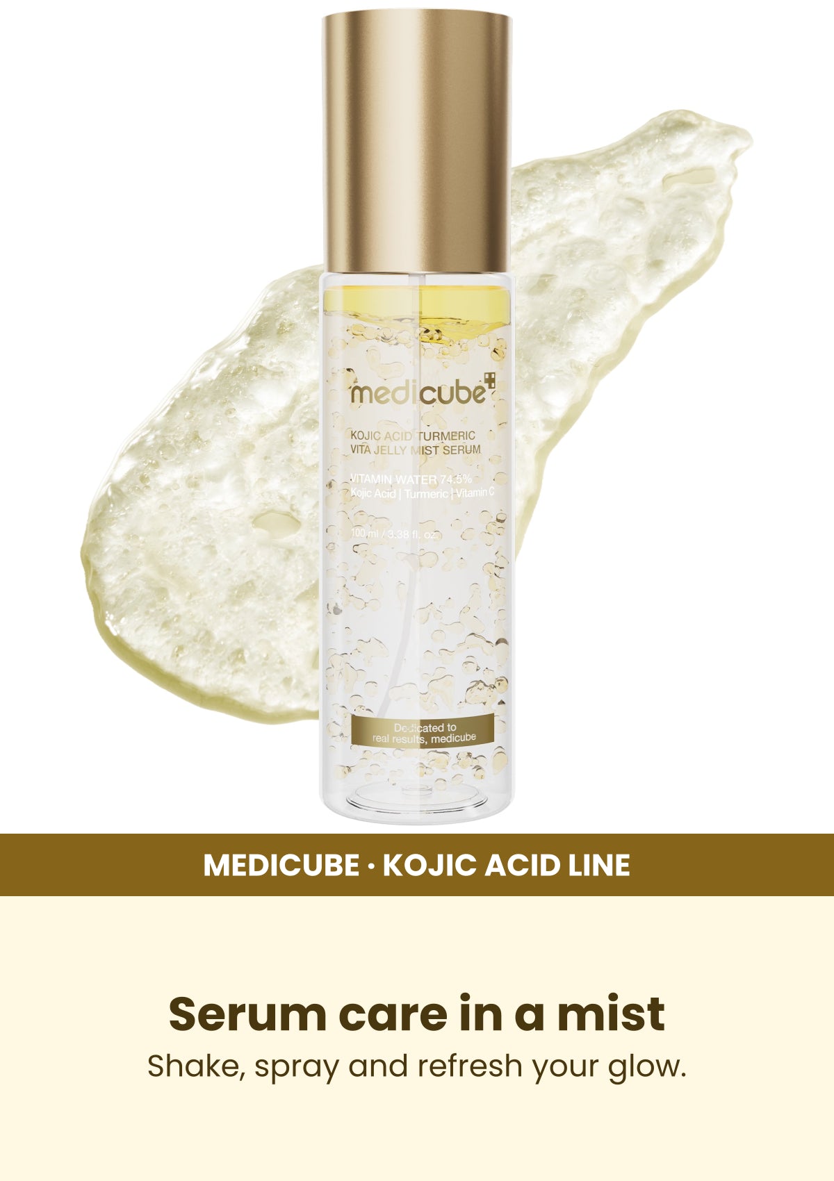 Medicube Kojic Acid Turmeric Jelly Mist 100ml โ Serum care in a mist. Shake, spray and refresh your glow.