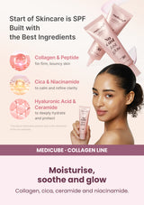 Medicube Glow Collagen Sunscreen SPF50 50ml — Moisturise, soothe and glow. Collagen, cica, ceramide and niacinamide.