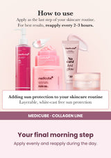 Medicube Glow Collagen Sunscreen SPF50 50ml — Your final morning step. Apply evenly and reapply during the day.