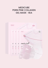 Medicube PDRN Pink Collagen Gel Mask 4EA — authentic product packaging on the approved solid background