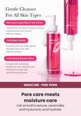 Medicube PDRN Hydrating Gel Cleanser — Clean pores and comfortable skin. LHA smooths texture; ceramides and hyaluronic acid hydrate.
