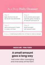 Medicube PDRN Pink Niacinamide Whip Cleanser — Four simple cleansing actions. Add water after massaging and rinse away all the foam.