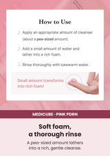 Medicube PDRN Pink Niacinamide Whip Cleanser — Finish with a clean rinse. A pea-sized amount lathers into a rich, gentle cleanse.