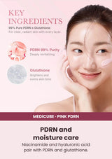 Medicube PDRN Pink Tone Up Sun Cream SPF50+ PA++++ — Ingredients for your daily routine. Niacinamide and hyaluronic acid pair with PDRN and glutathione.
