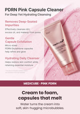 Medicube PDRN Pink Glutathione Capsule Cleansing Foam — A texture that changes with water. Water turns the cream into soft, skin-hugging microbubbles.