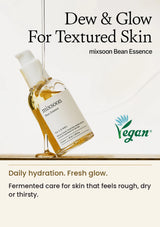 MIXSOON Bean Essence tilted bottle with vegan mark and dewy-skin message