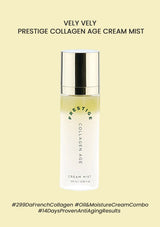 Vely Vely Prestige Collagen Age Cream Mist bottle on a beige background