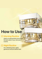 Numbuzin skincare cream packaging with usage instructions on a yellow background