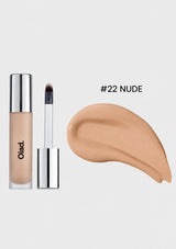Makeup product with applicator and color swatch labeled '#22 NUDE' on a white background