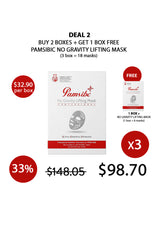 Promotional offer for Pamsibe no gravity lifting mask with packaging and pricing details.