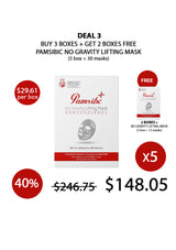 Promotional offer for Pamsibic No Gravity Lifting Mask with discount and free boxes included.