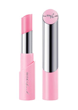 Pink lipstick with silver cap on a white background