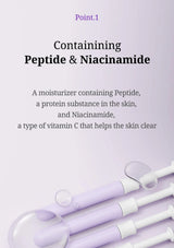 A promotional graphic for a skincare product, featuring lavender and white applicator tools at the bottom against a pale lavender background. Text at the top reads 'Point.