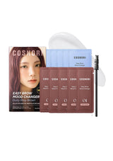 Cosnori eyebrow product set with packaging and applicator on a white background