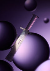 Syringe with 'Clear Pea' on a purple background