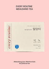 Mealdang Tea package on a pink background with text and branding.