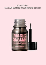 Makeup setting multi magic sealer bottle with applicator on a pink background
