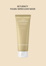 Skincare mask tube labeled 'Yulmu Skinclean Mask' by 'Returnity' on a beige background