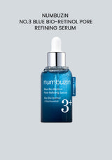 Numbuzin No.3 Blue Bio-Retinol Pore Refining Serum bottle on a light gray background